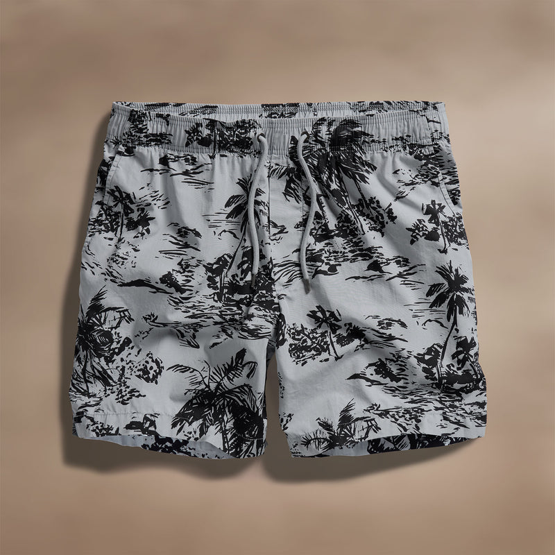 Island Poplin Print Short in Grey Glacier Pigment/Black | James Perse Los Angeles