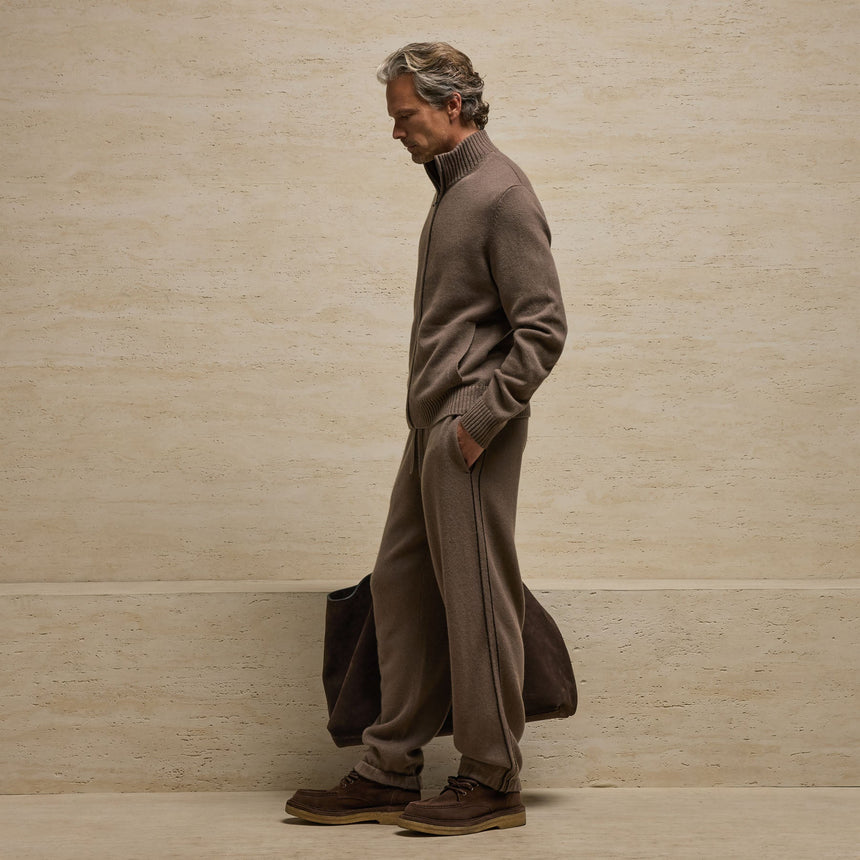Italian Spun Cashmere Track Pa in Mid Brown/Kona | James Perse Los Angeles