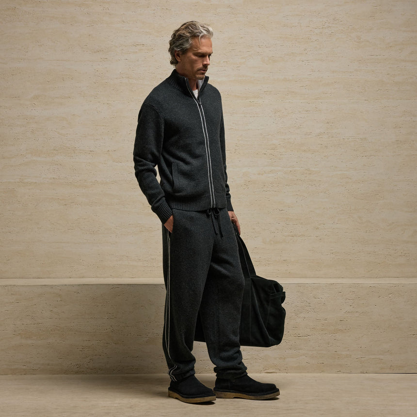 Italian Spun Cashmere Track Ja in Carbon/Smoke | James Perse Los Angeles