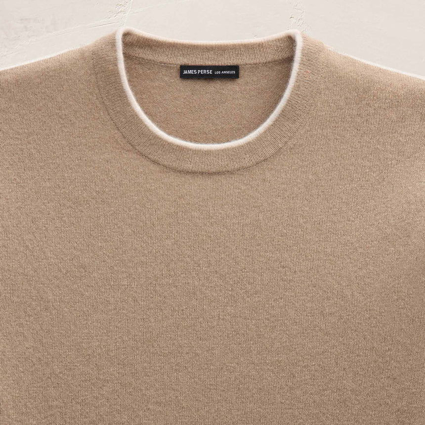 Italian Spun Cashmere Crewneck in Coffee/Stucco | James Perse Los Angeles FLAT