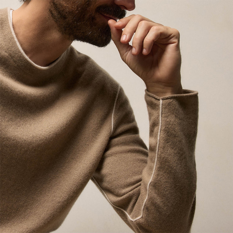 Italian Spun Cashmere Crewneck in Coffee/Stucco | James Perse Los Angeles