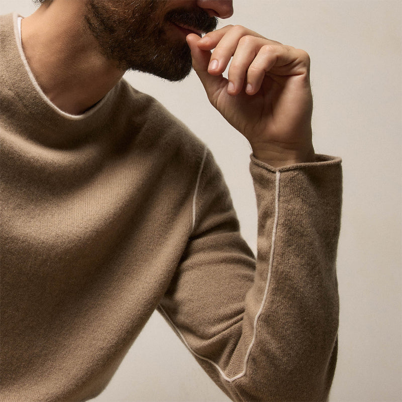 Italian Spun Cashmere Crewneck in Coffee/Stucco | James Perse Los Angeles