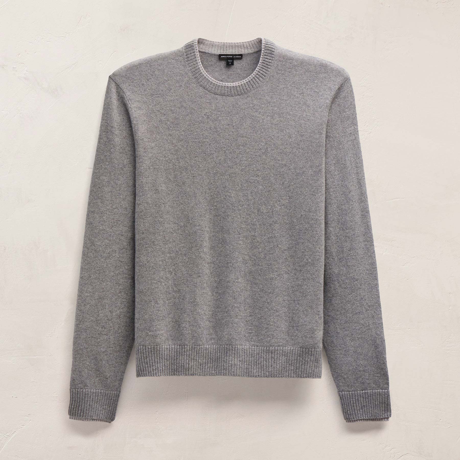 Contrast Trim Cashmere Crew - Heather Grey/Pearl | James Perse Los