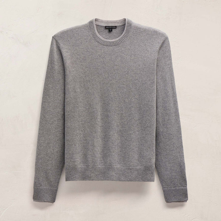Contrast Trim Cashmere Crew in Heather Grey/Pearl Heather Gry | James Perse Los Angeles