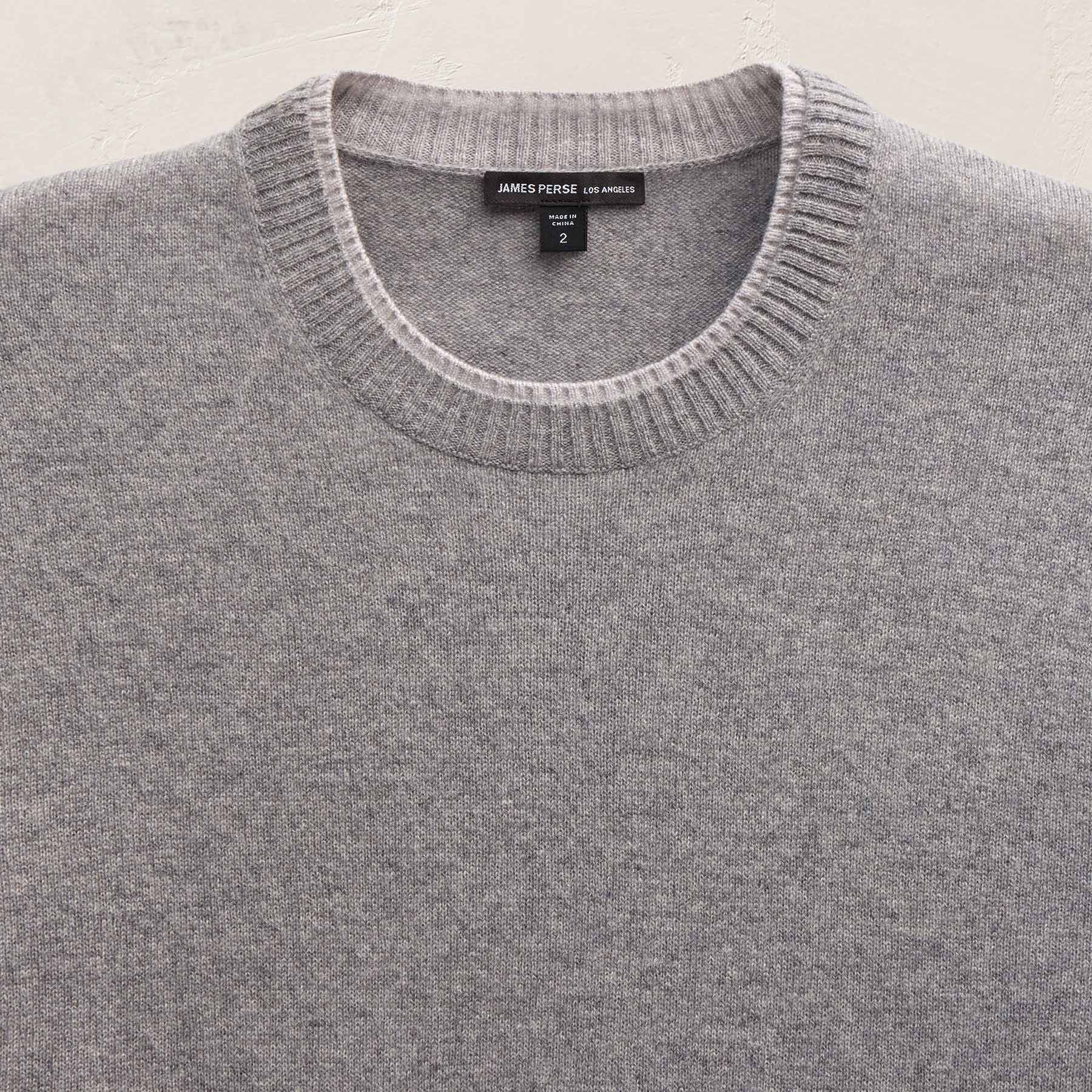Contrast Trim Cashmere Crew - Heather Grey/Pearl | James Perse Los