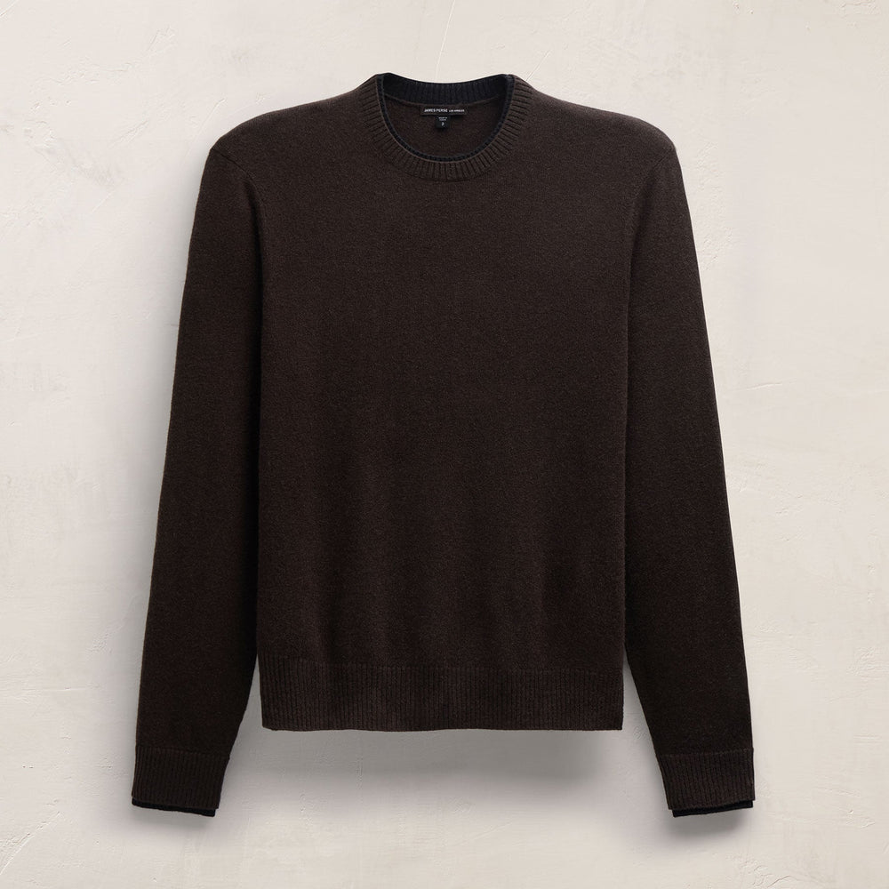 Contrast Trim Cashmere Crew in Kona/Black | James Perse Los Angeles FLAT