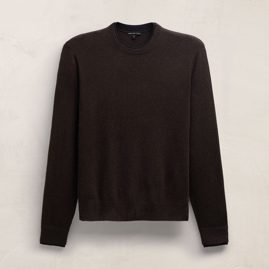 Contrast Trim Cashmere Crew in Kona/Black | James Perse Los Angeles FLAT
