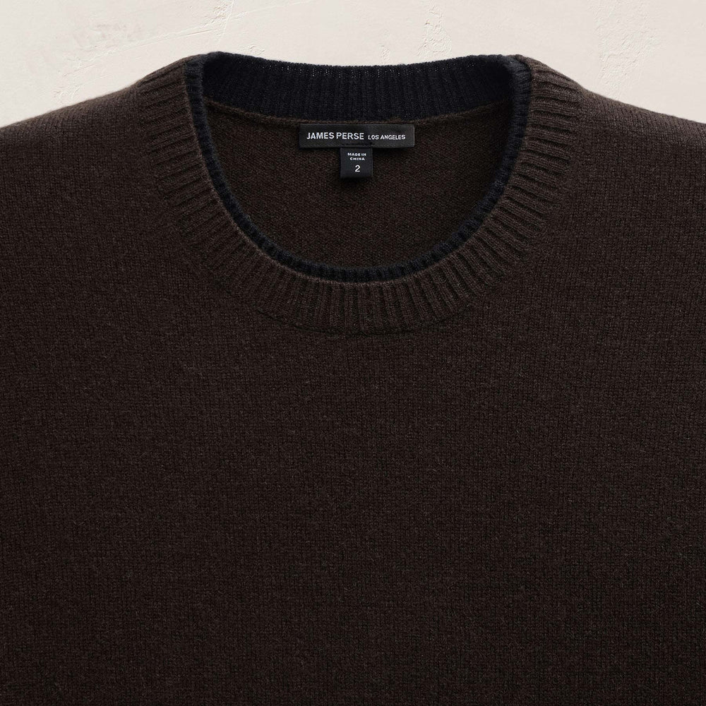 Contrast Trim Cashmere Crew in Kona/Black | James Perse Los Angeles FLAT