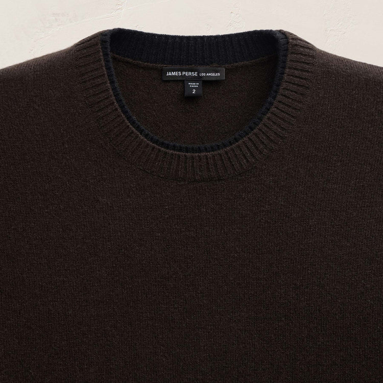 Contrast Trim Cashmere Crew in Kona/Black | James Perse Los Angeles