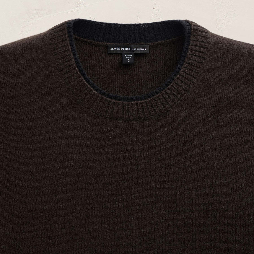 Contrast Trim Cashmere Crew in Kona/Black | James Perse Los Angeles FLAT