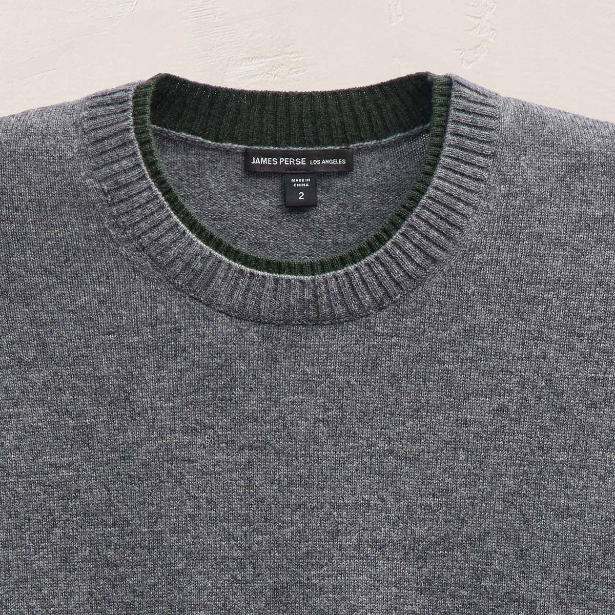 Italian Spun Cashmere Crew in Mid Grey/Forest | James Perse Los Angeles