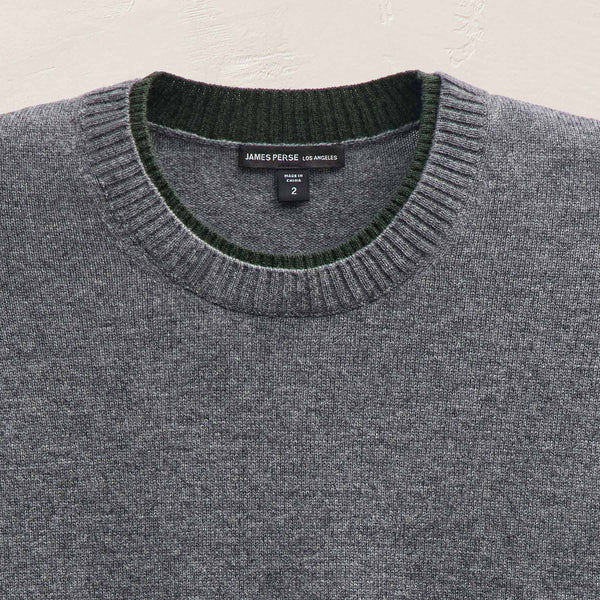 Italian Spun Cashmere Crew in Mid Grey/Forest | James Perse Los Angeles