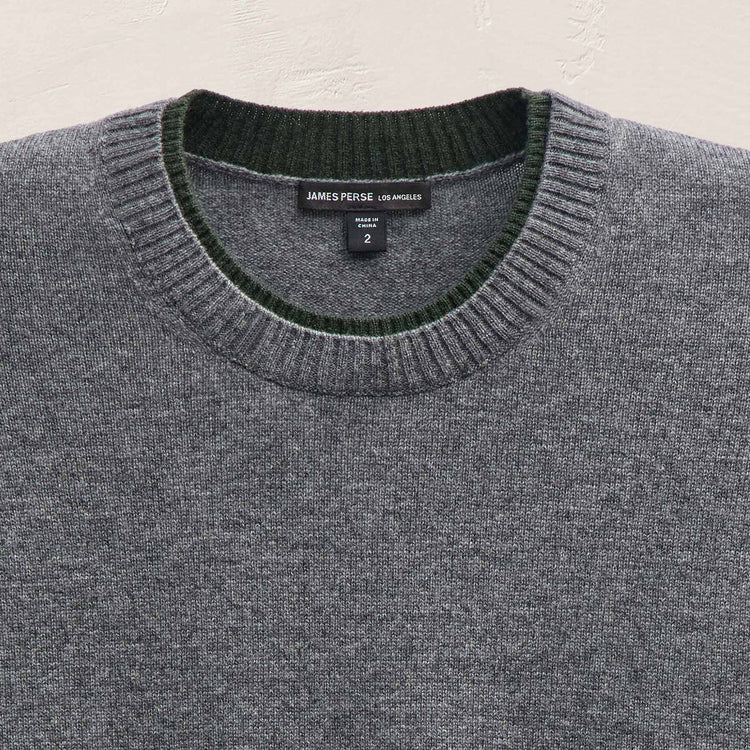 Italian Spun Cashmere Crew in Mid Grey/Forest | James Perse Los Angeles