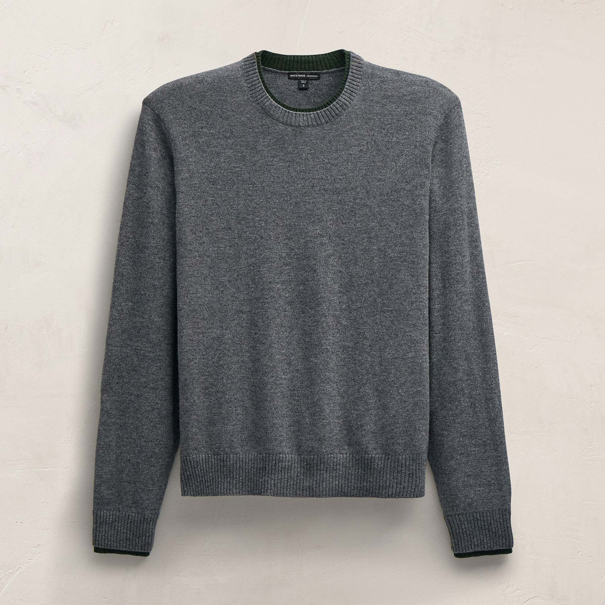 Italian Spun Cashmere Crew in Mid Grey/Forest | James Perse Los Angeles