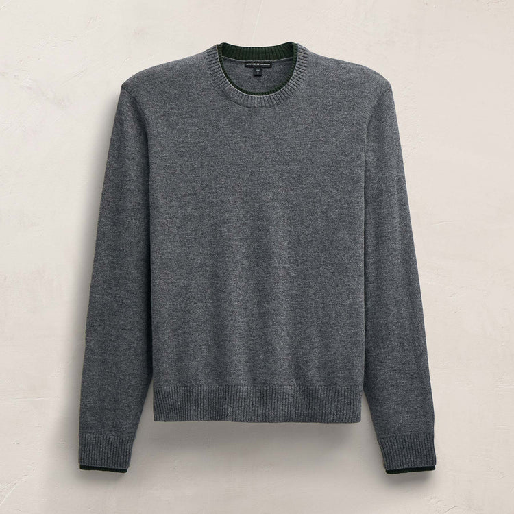 Italian Spun Cashmere Crew in Mid Grey/Forest | James Perse Los Angeles