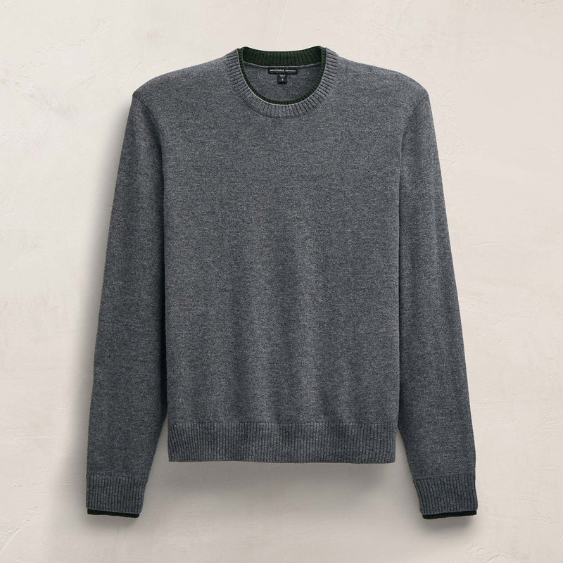 Italian Spun Cashmere Crew in Mid Grey/Forest | James Perse Los Angeles