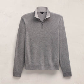 Half Zip Cashmere Funnel Neck in Heather Grey/Pearl Heather Gry | James Perse Los Angeles FLAT