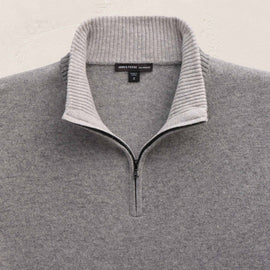 Half Zip Cashmere Funnel Neck in Heather Grey/Pearl Heather Gry | James Perse Los Angeles FLAT