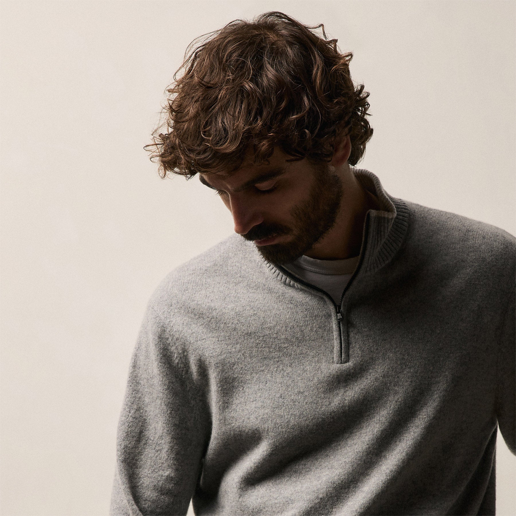 Half Zip Cashmere Funnel Neck in Heather Grey/Pearl | James Perse Los Angeles