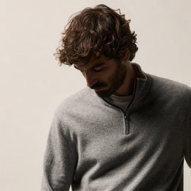 Half Zip Cashmere Funnel Neck in Heather Grey/Pearl | James Perse Los Angeles