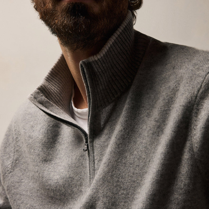 Half Zip Cashmere Funnel Neck in Heather Grey/Pearl | James Perse Los Angeles