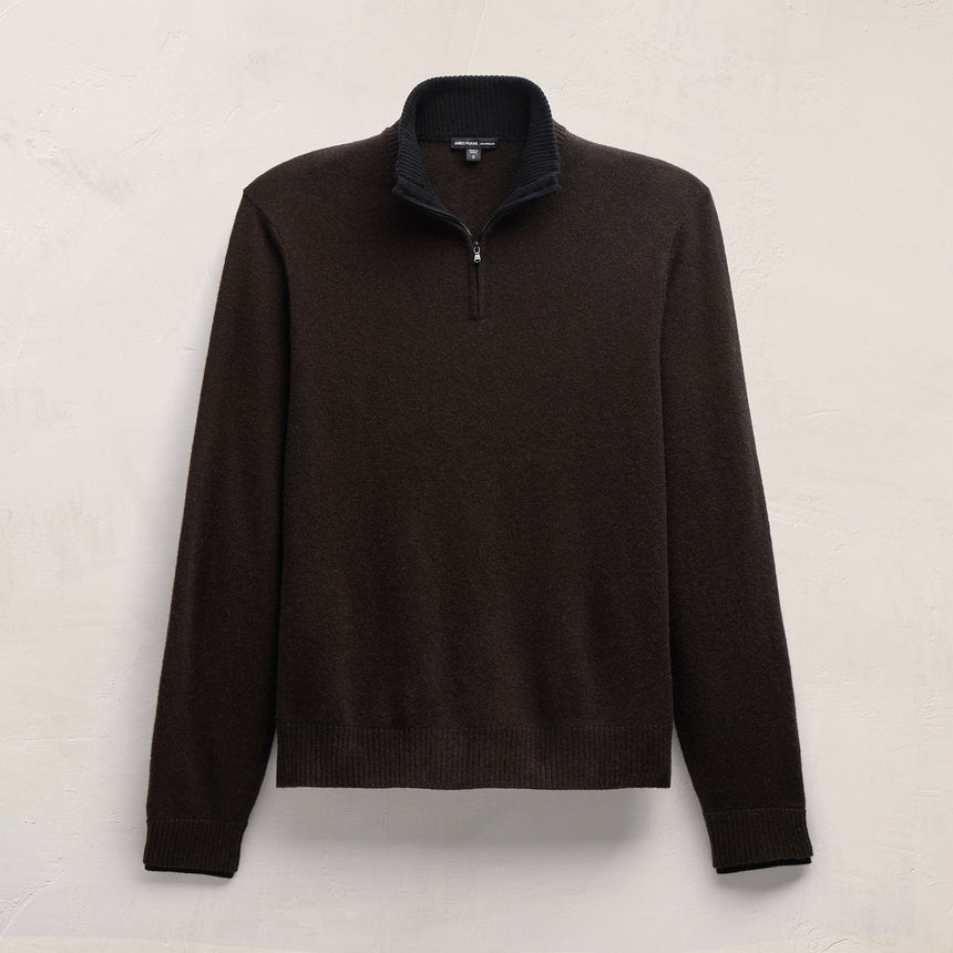 Half Zip Cashmere Funnel Neck in Kona/Black | James Perse Los Angeles FLAT