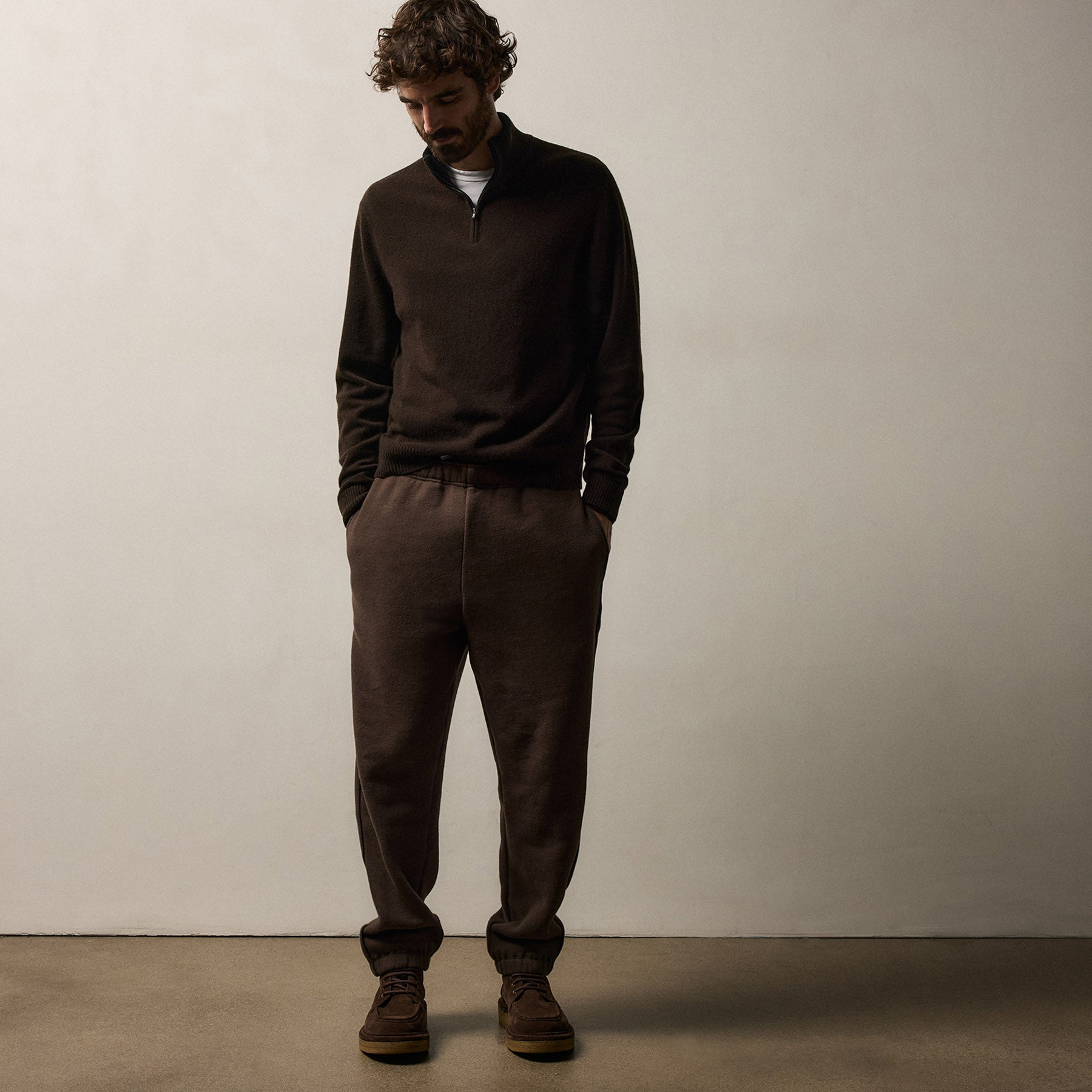 JAMES PERSE　ウール　カシミヤ　タートル サイズ2 Half Zip Cashmere Funnel Neck - Kona/Black | James Perse Los Angeles