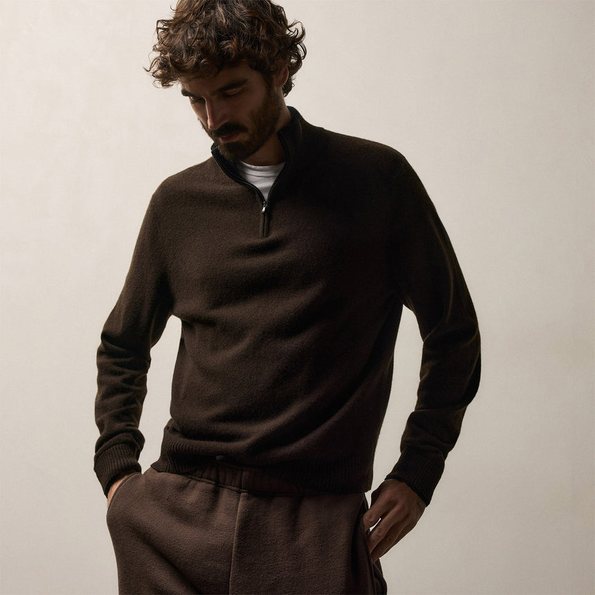 Half Zip Cashmere Funnel Neck in Kona/Black | James Perse Los Angeles