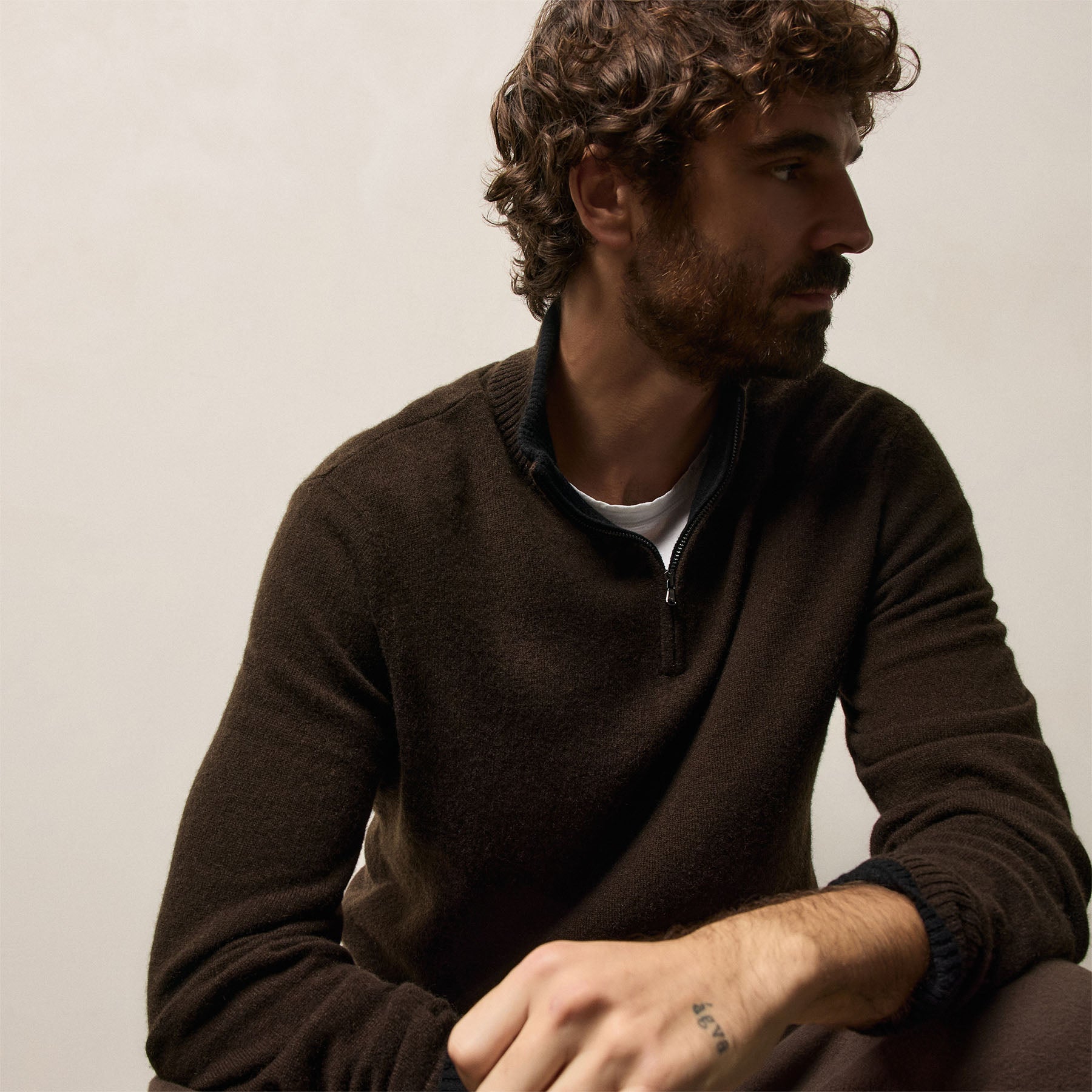 Half Zip Cashmere Funnel Neck - Kona/Black | James Perse Los Angeles