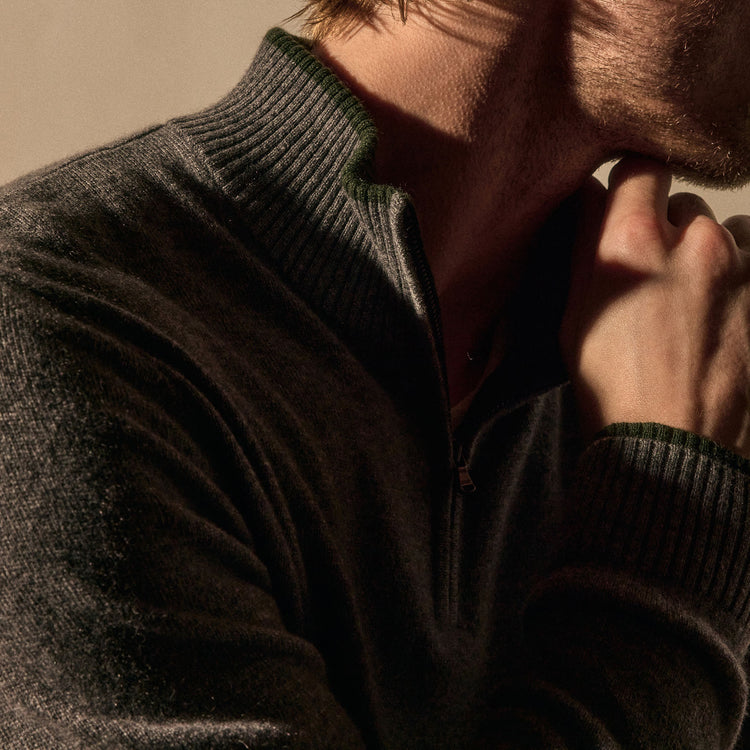 Italian Spun Cashmere Half Zip in Mid Grey/Forest | James Perse Los Angeles