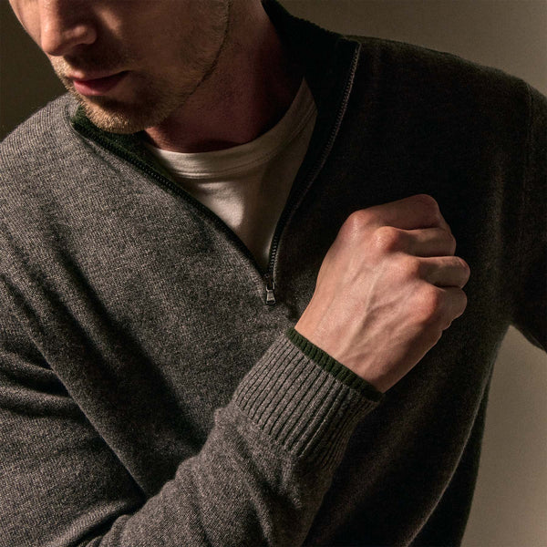Italian Spun Cashmere Half Zip in Mid Grey/Forest | James Perse Los Angeles