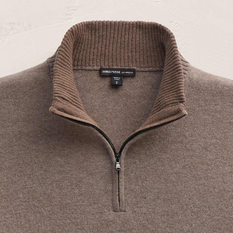 Italian Spun Cashmere Half Zip in Warm Brown/Mid Brown | James Perse Los Angeles FLAT