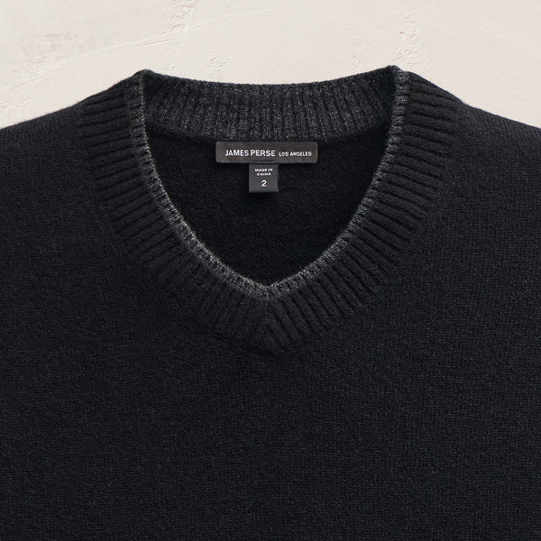 Italian Spun Cashmere Vee in Black/Anthracite | James Perse Los Angeles