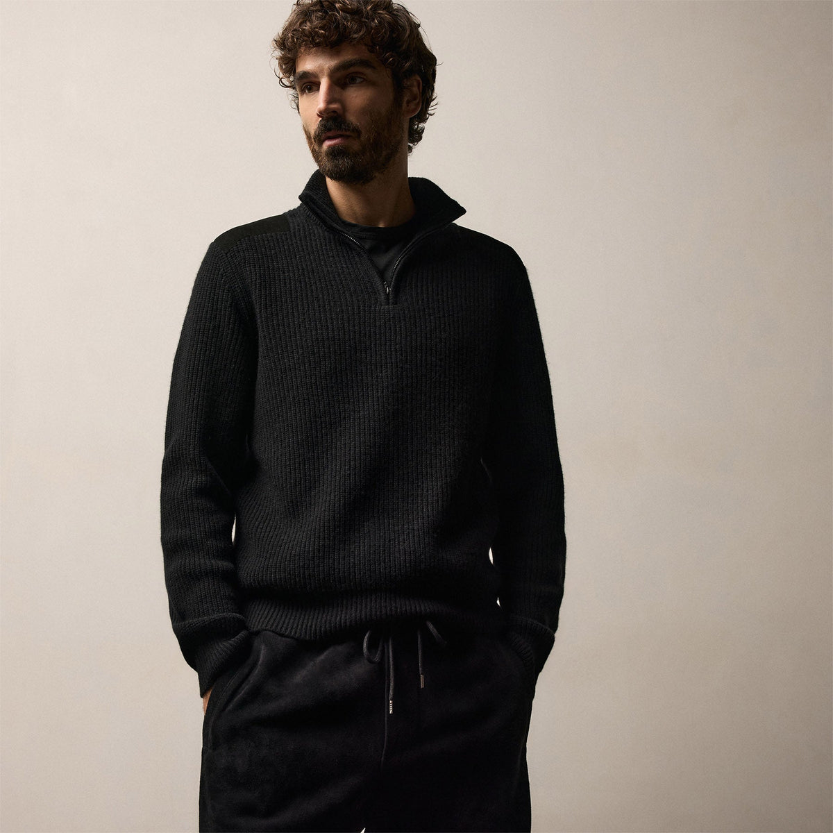 Italian Spun Cashmere Half Zip in Black | James Perse Los Angeles