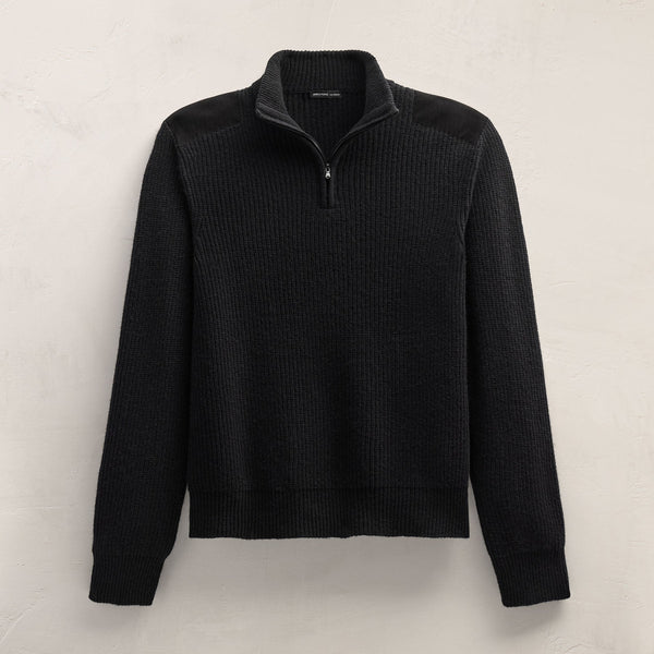 Italian Spun Cashmere Half Zip in Black | James Perse Los Angeles FLAT