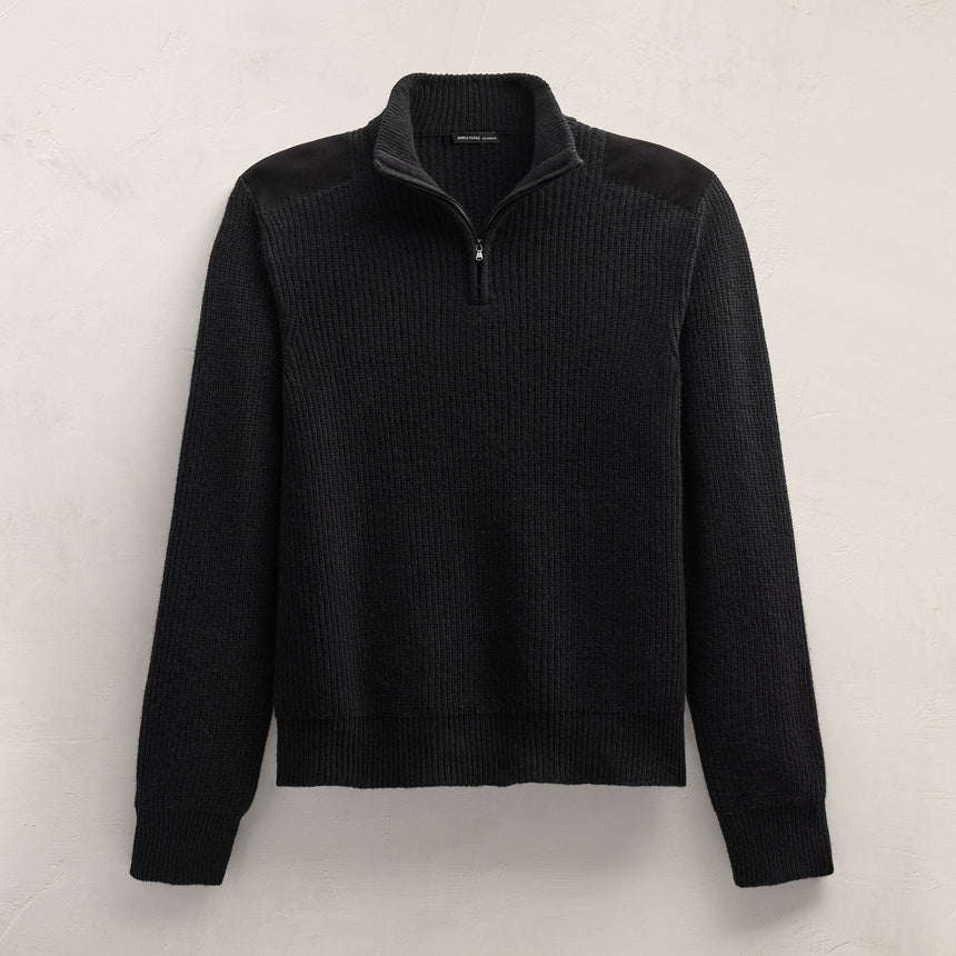 Italian Spun Cashmere Half Zip in Black | James Perse Los Angeles FLAT
