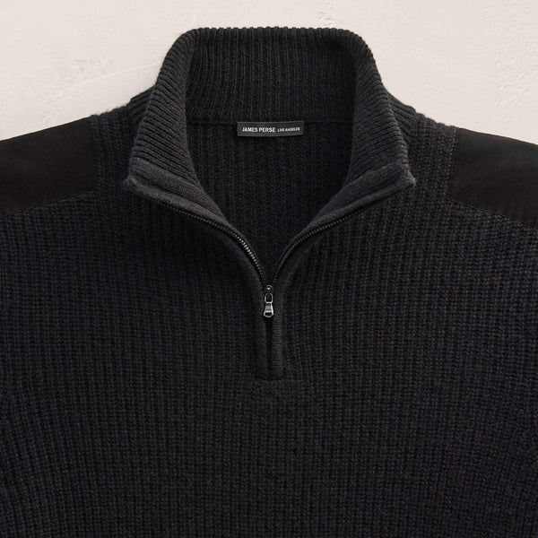Italian Spun Cashmere Half Zip in Black | James Perse Los Angeles FLAT