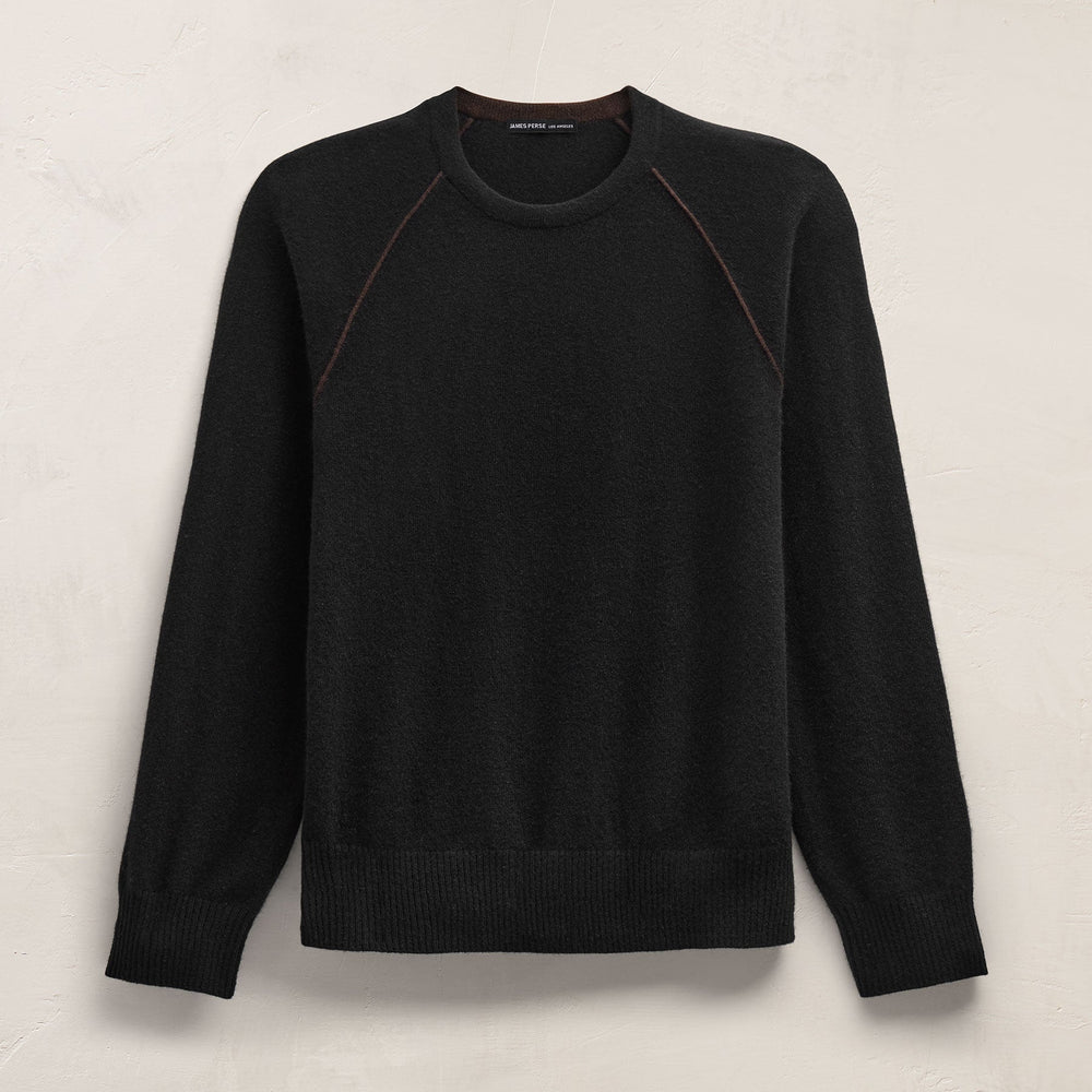 Italian Spun Cashmere Raglan Piped Crew in Black/Kona | James Perse Los Angeles FLAT