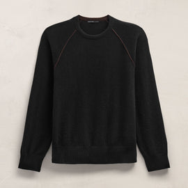 Italian Spun Cashmere Raglan Piped Crew in Black/Kona | James Perse Los Angeles FLAT