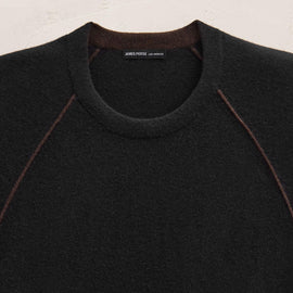 Italian Spun Cashmere Raglan Piped Crew in Black/Kona | James Perse Los Angeles FLAT