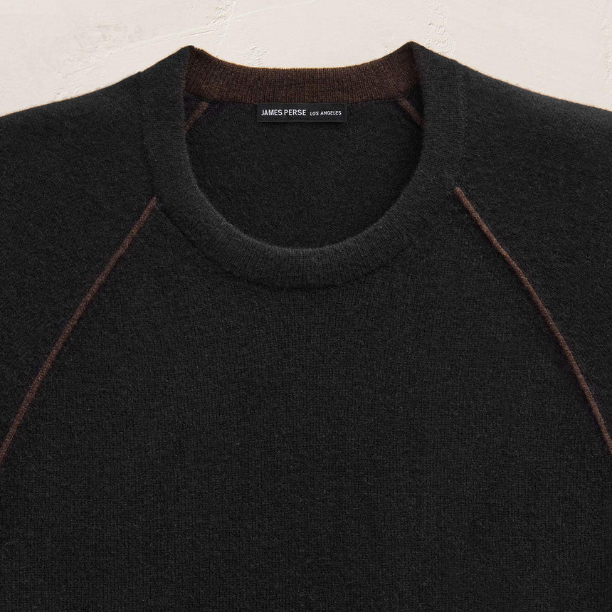 Italian Spun Cashmere Raglan Piped Crew in Black/Kona | James Perse Los Angeles FLAT