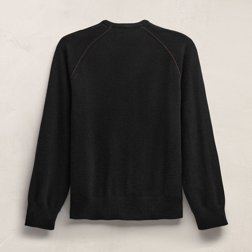 Italian Spun Cashmere Raglan Piped Crew in Black/Kona | James Perse Los Angeles FLAT