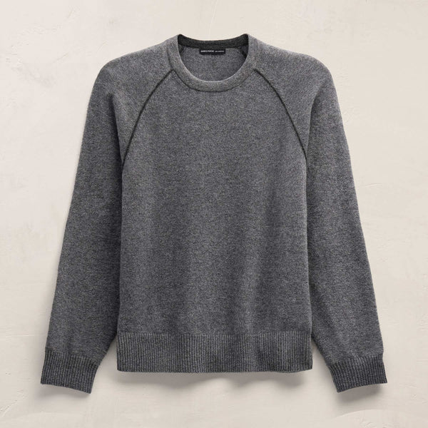 Italian Spun Cashmere Raglan Piped Crew in Mid Grey/Anthracite | James Perse Los Angeles FLAT