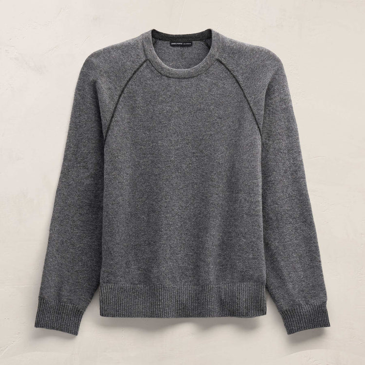 Italian Spun Cashmere Raglan Piped Crew in Mid Grey/Anthracite | James Perse Los Angeles FLAT