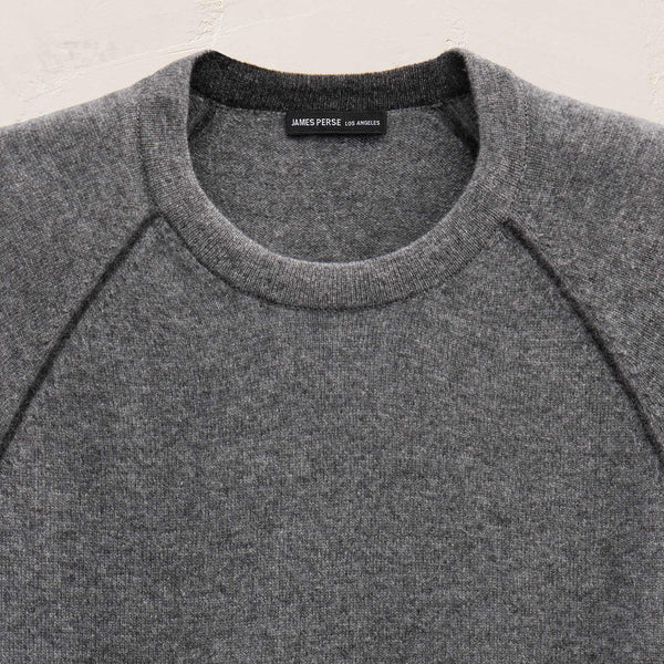 Italian Spun Cashmere Raglan Piped Crew in Mid Grey/Anthracite | James Perse Los Angeles FLAT