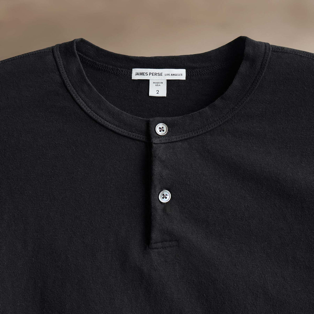 Natural Slub Jersey Henley in Black | James Perse Los Angeles