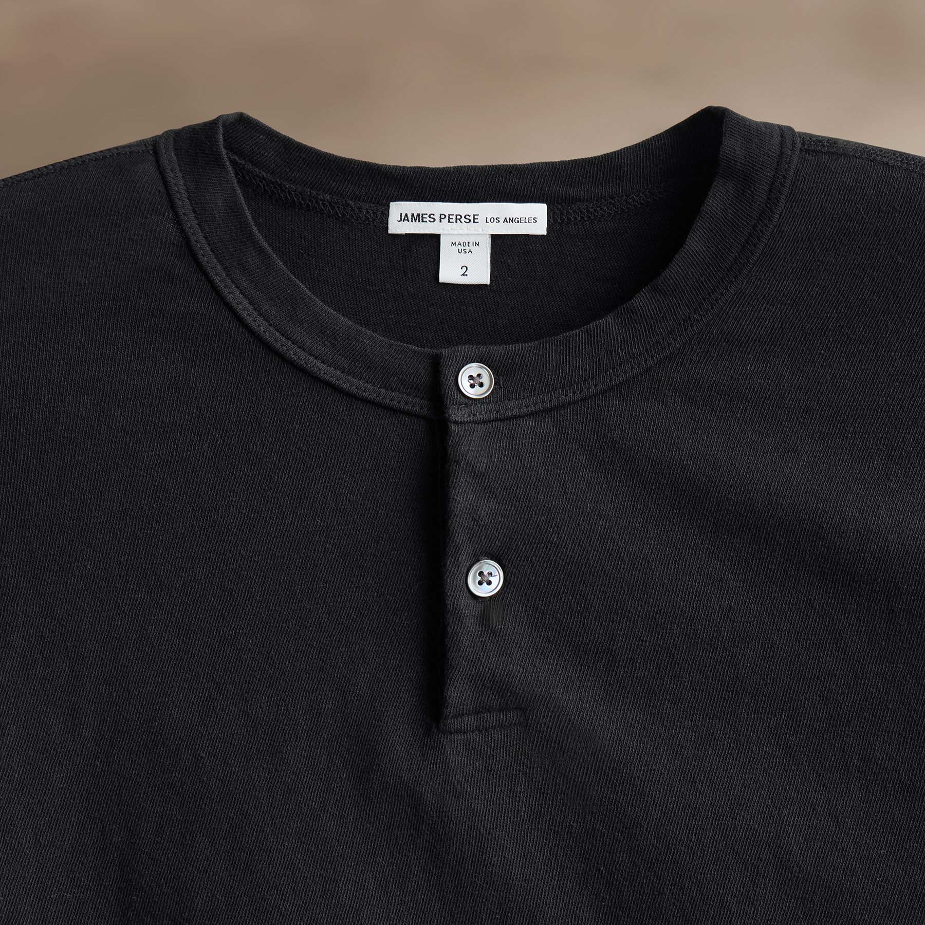 Natural Slub Jersey Henley in Black | James Perse Los Angeles