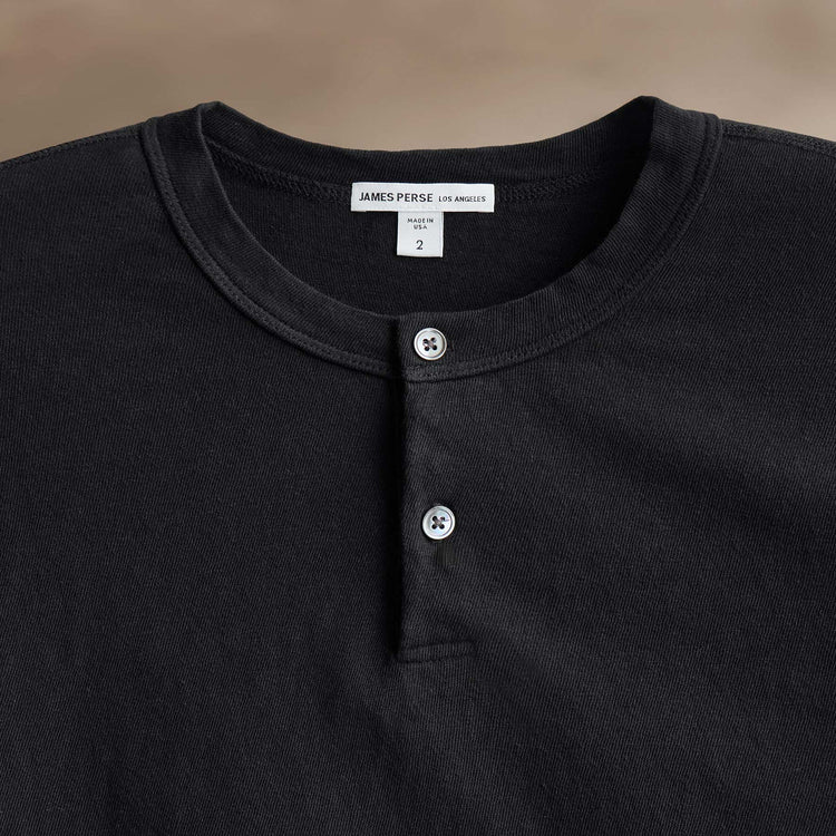 Natural Slub Jersey Henley in Black | James Perse Los Angeles