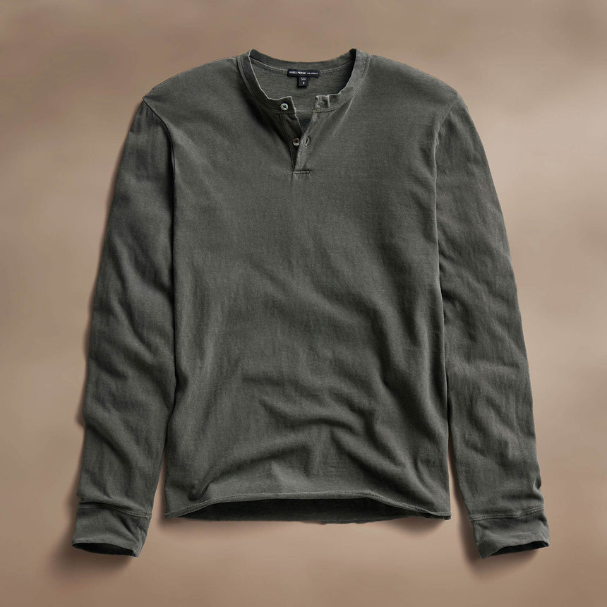 Natural Slub Jersey Henley in Granite Pigment | James Perse Los Angeles