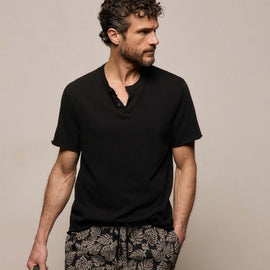 Slub Jersey Short Sleeve Henley in Black | James Perse Los Angeles